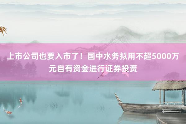 上市公司也要入市了！国中水务拟用不超5000万元自有资金进行证券投资