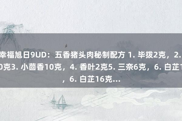 幸福旭日9UD:五香猪头肉秘制配方 1. 毕拨2克,2. 茴香10克3. 小茴香10克,4. 香叶2克5. 三奈6克,6. 白芷16克...